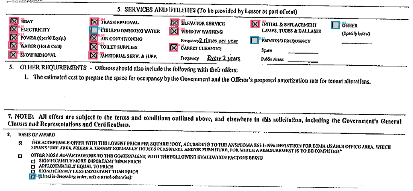 Lease PNG document image (LCT04791-Lease-0.png) as an example of predictions missing the very small checkboxes at the bottom of the page. The model predicted these correctly on another similar document (LFL61825-Lease_Z-0.png) so maybe the skew on this particular document affected it here.